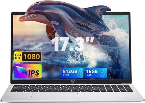 2025 Laptop,17.3-Inch FHD Display Laptop with Quad Core-12th Alder Lake N97(Up to 3.6GHz), 16GB RAM 512GB ROM Traditional Laptop Computer, 6000Mah Battery,Silver